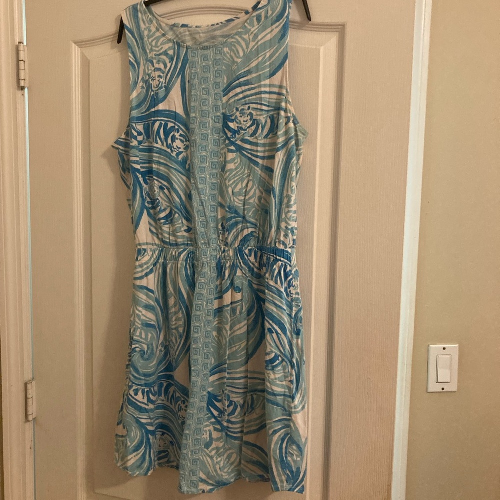 Lilly Pulitzer Blue Patterned Sleeveless Dress, xl